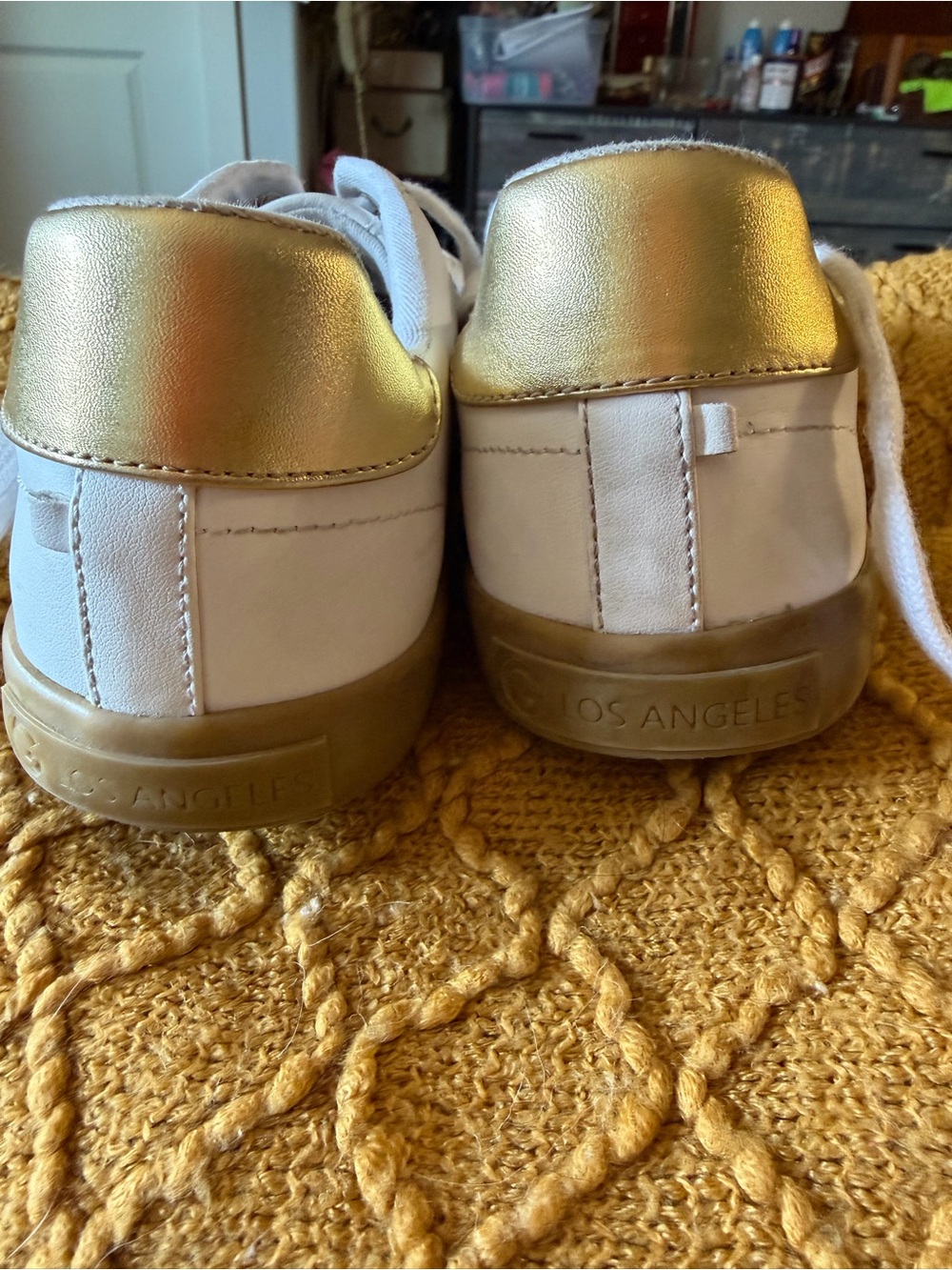 Kids White and Gold Sneakers -
